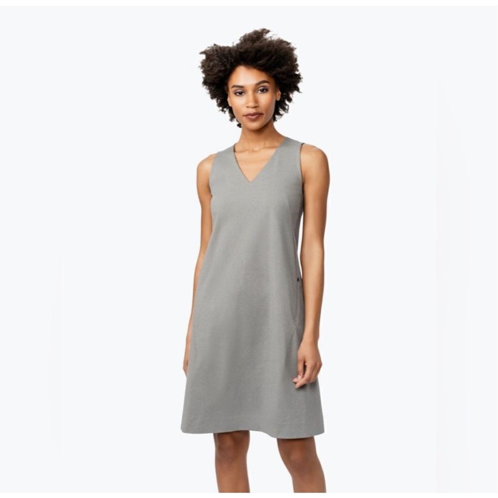 Ministry Of Supply Kinetic Sleeveless V Neck Side Slit Shift Dress Gray Size‎ 14
